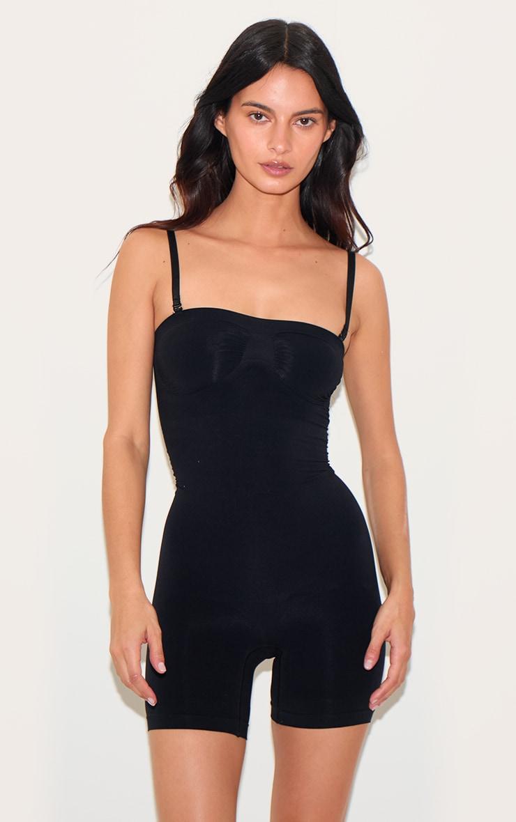 Black Bandeau Removable Strap Shapewear Bodysuit Product Image