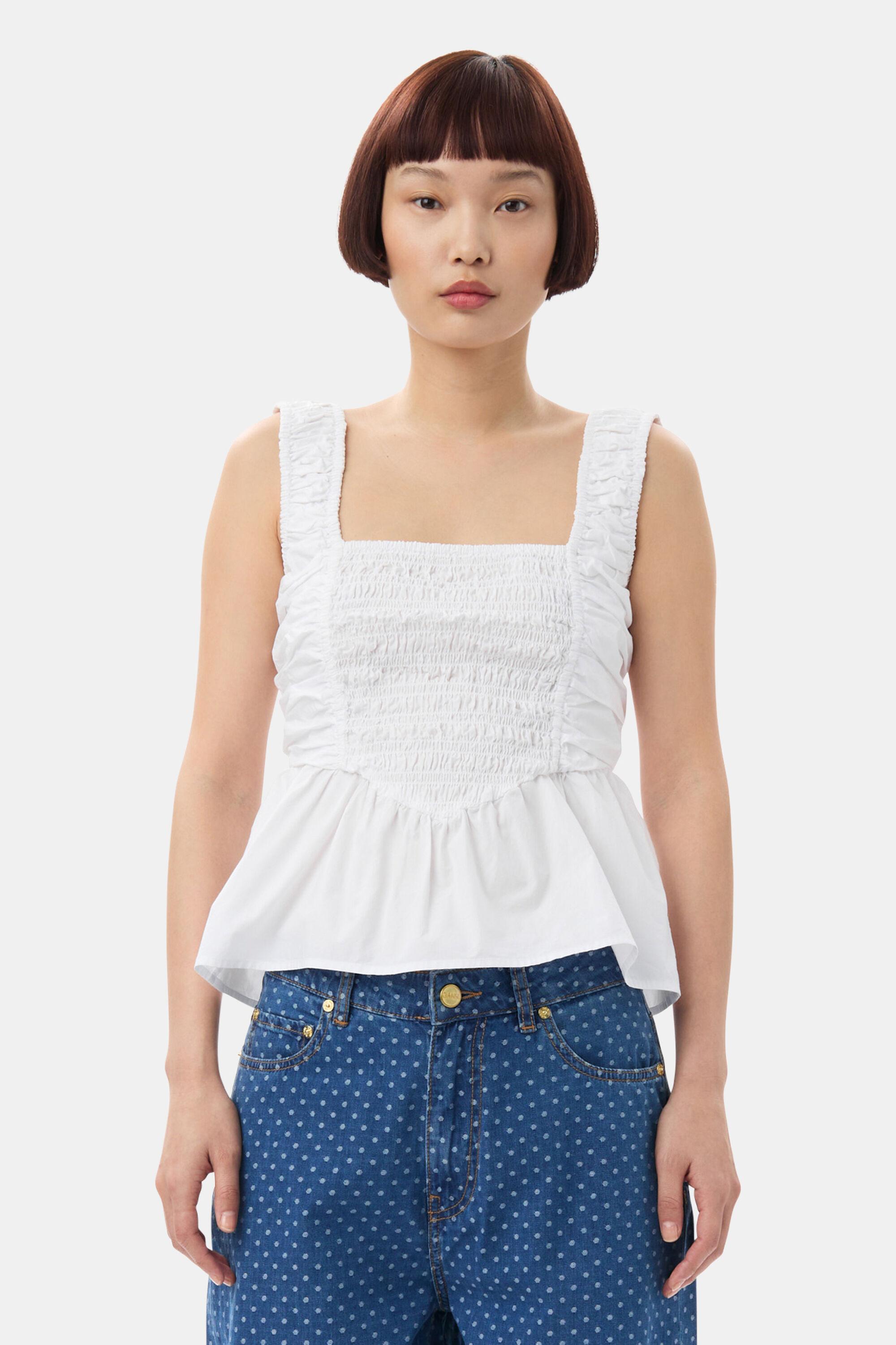 White Cotton Poplin Smock Strap Top Product Image