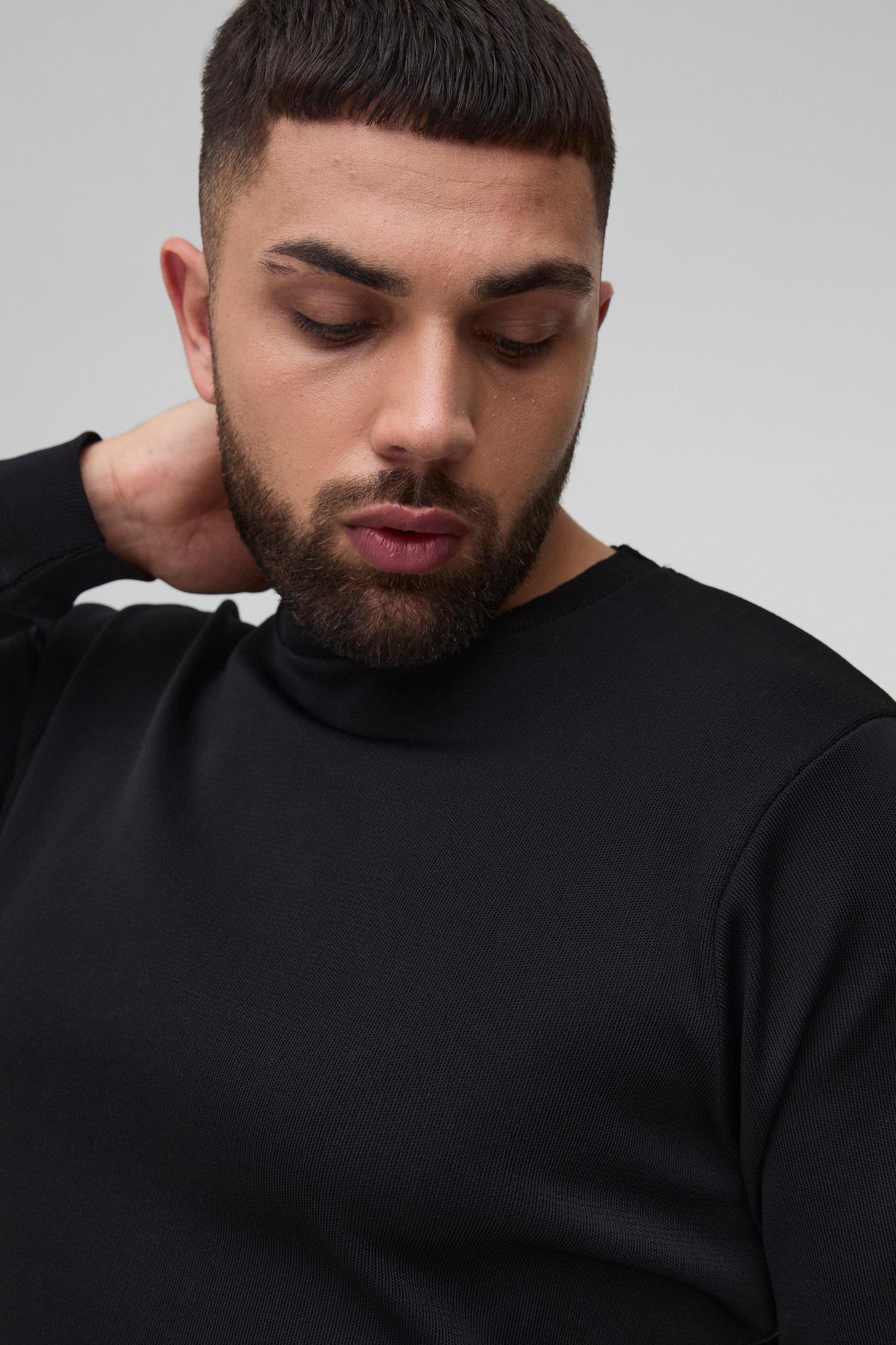 Plus Basic Regular Fit Crew Neck Sweater in Black | boohooMAN USA Product Image
