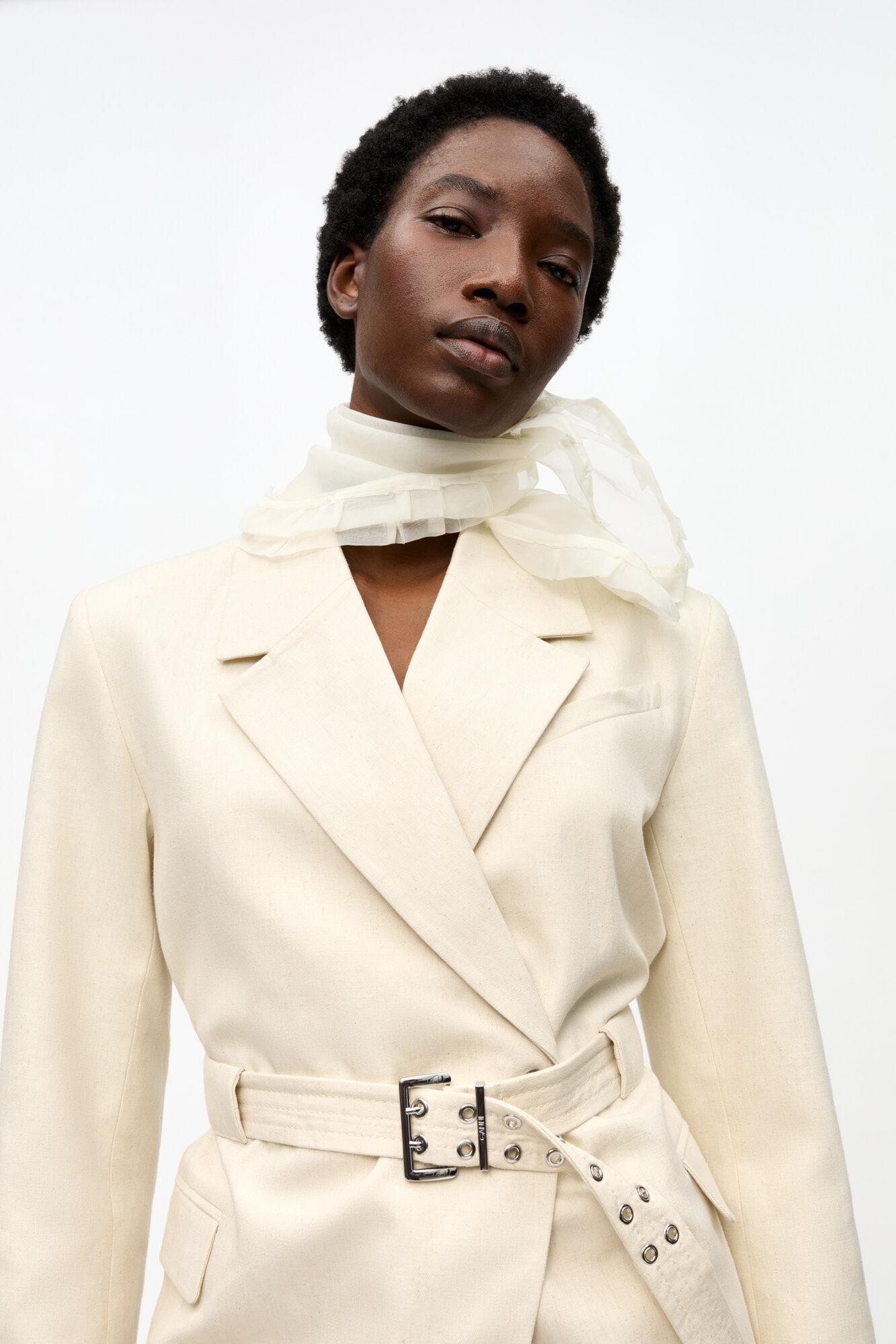 Ivory Cotton Melange Tailoring Blazer Product Image