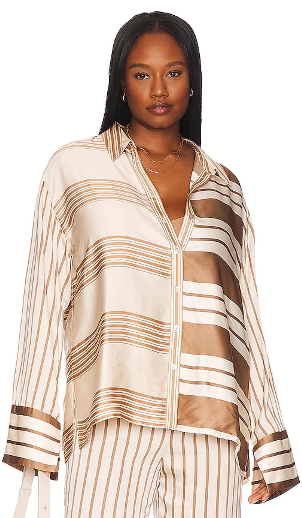 L'ACADEMIE The Katy Blouse In Brown & Ivory Stripe Product Image