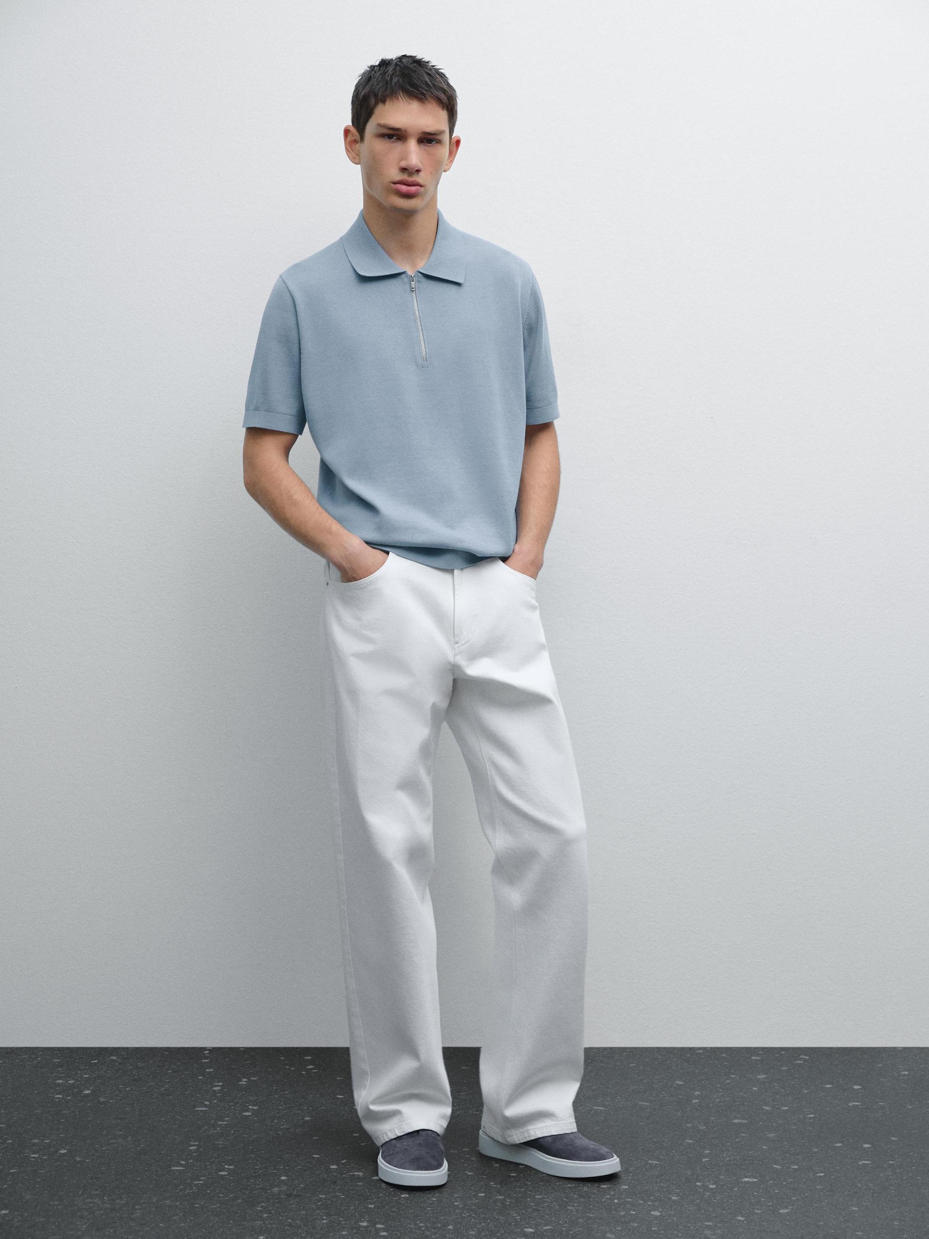 Cotton knit quarter-zip polo shirt Product Image