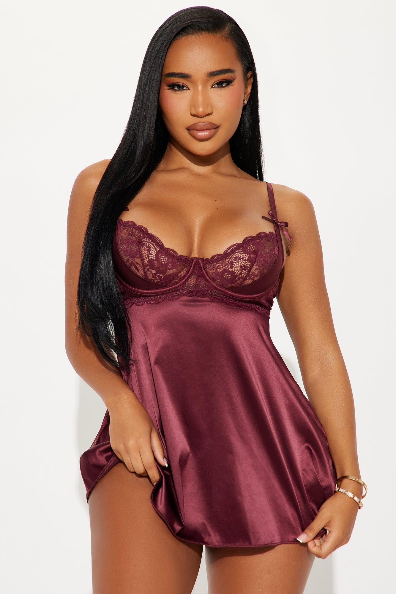 Mesmerizing Charm Satin Babydoll - Wine Product Image