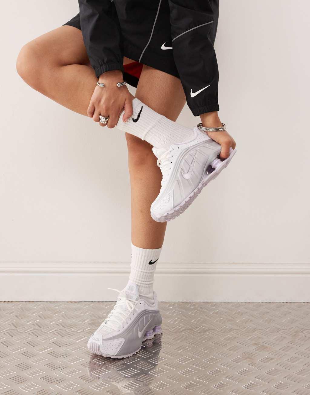 Nike Shox R4 sneakers in white, silver and lilac Product Image