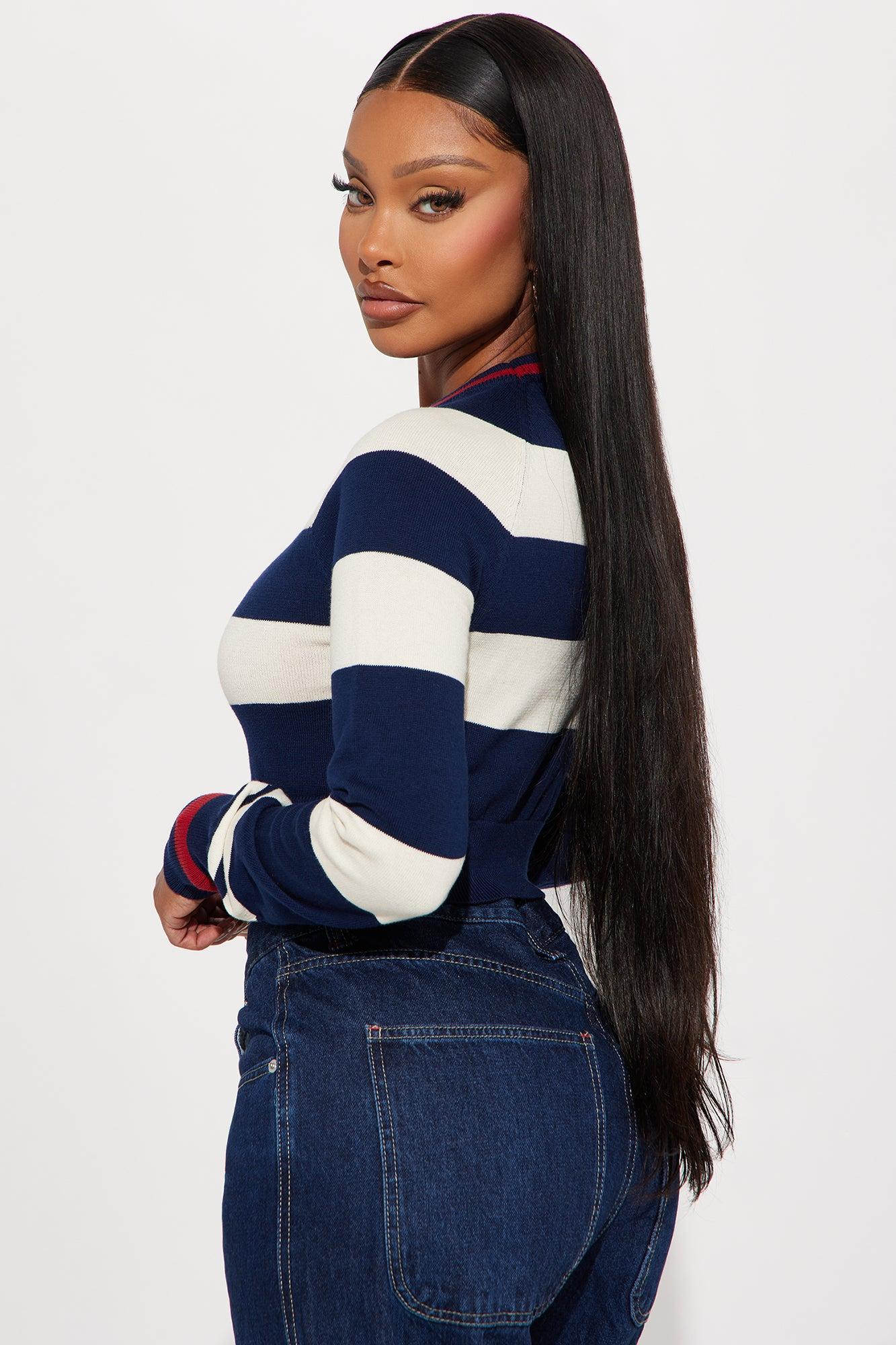 Sailor Striped Bow Sweater - Navy/combo Product Image