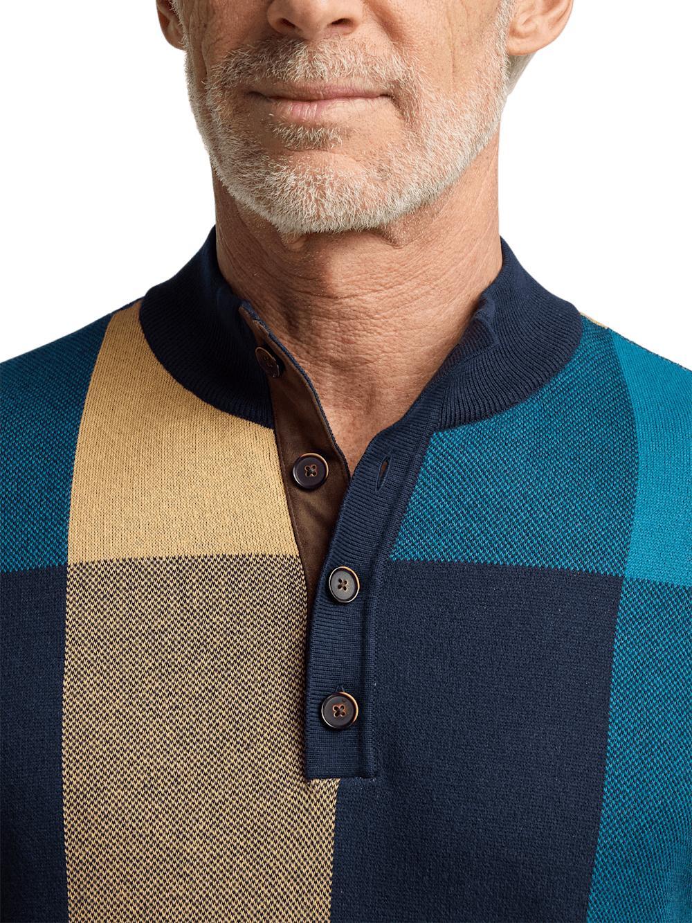 Cotton Four Button Mock Neck Sweater - Multi Product Image