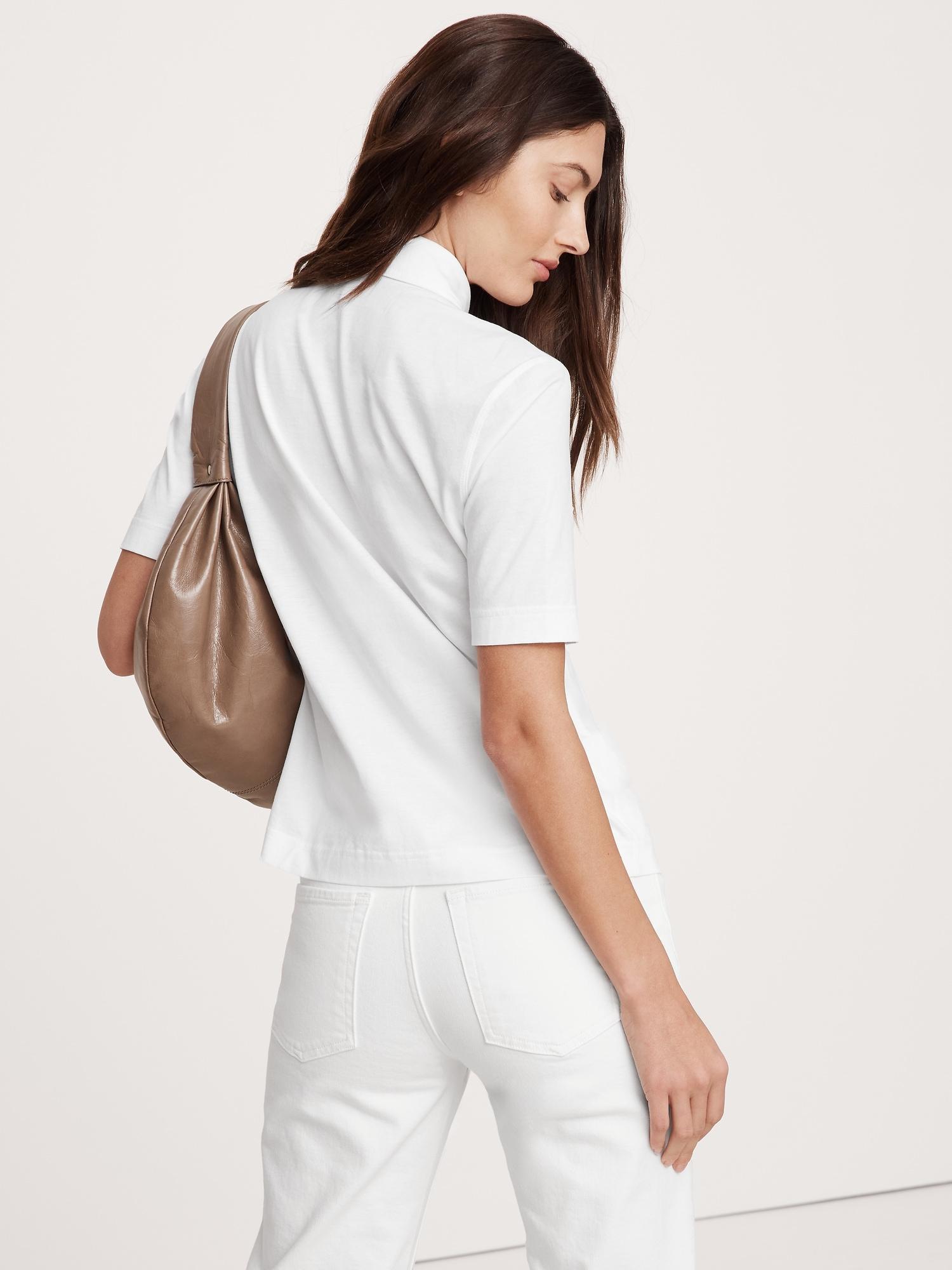 Silky Cotton Short-Sleeve Button-Down Top Product Image