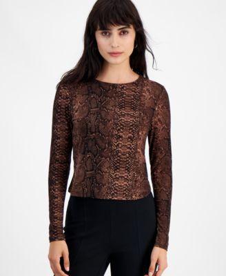 Bar Iii Womens Python-Print Long-Sleeve Jersey Top, Created for Macys Product Image