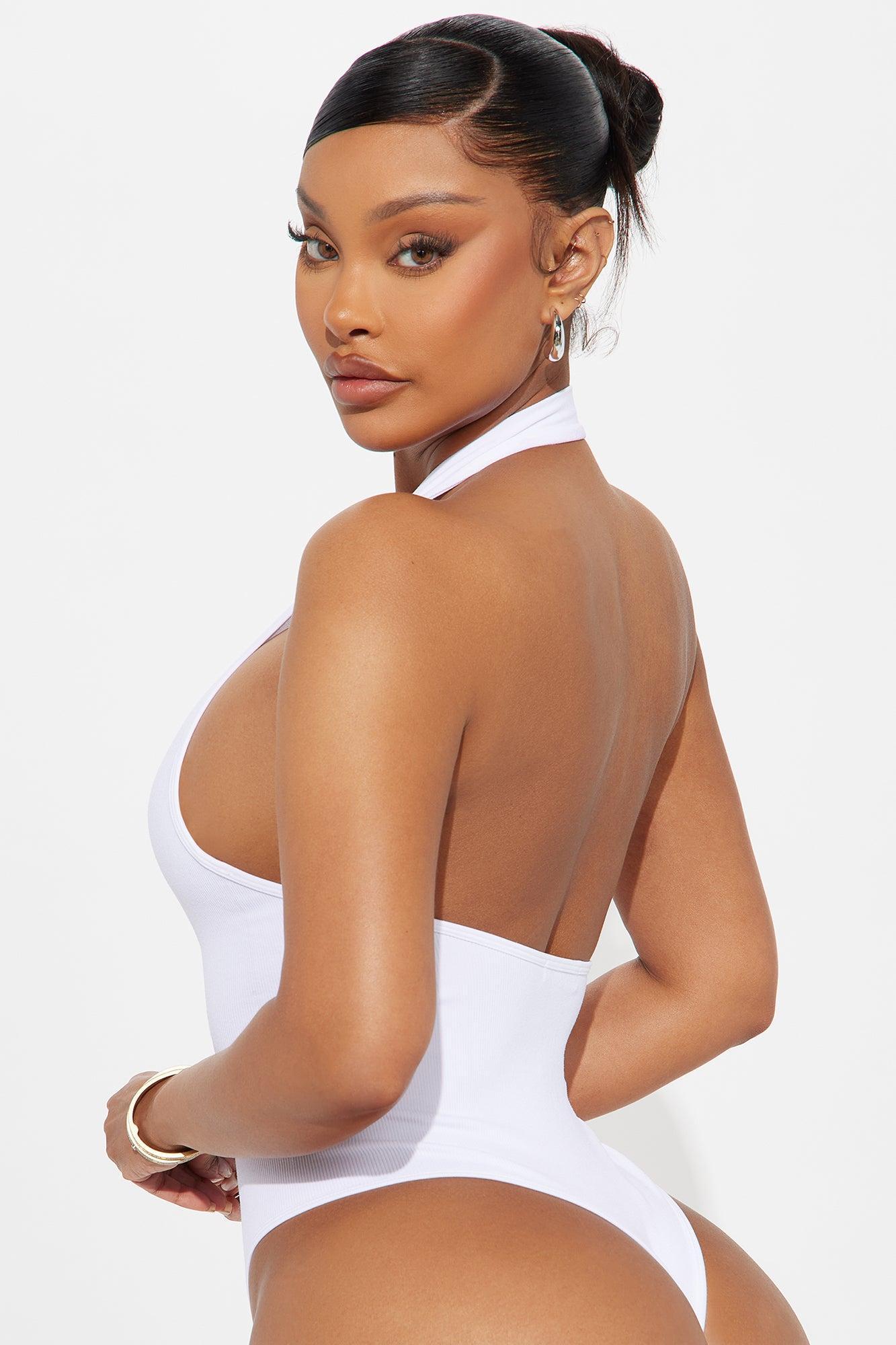 Like A Pro Mock Neck Halter Bodysuit - White Product Image