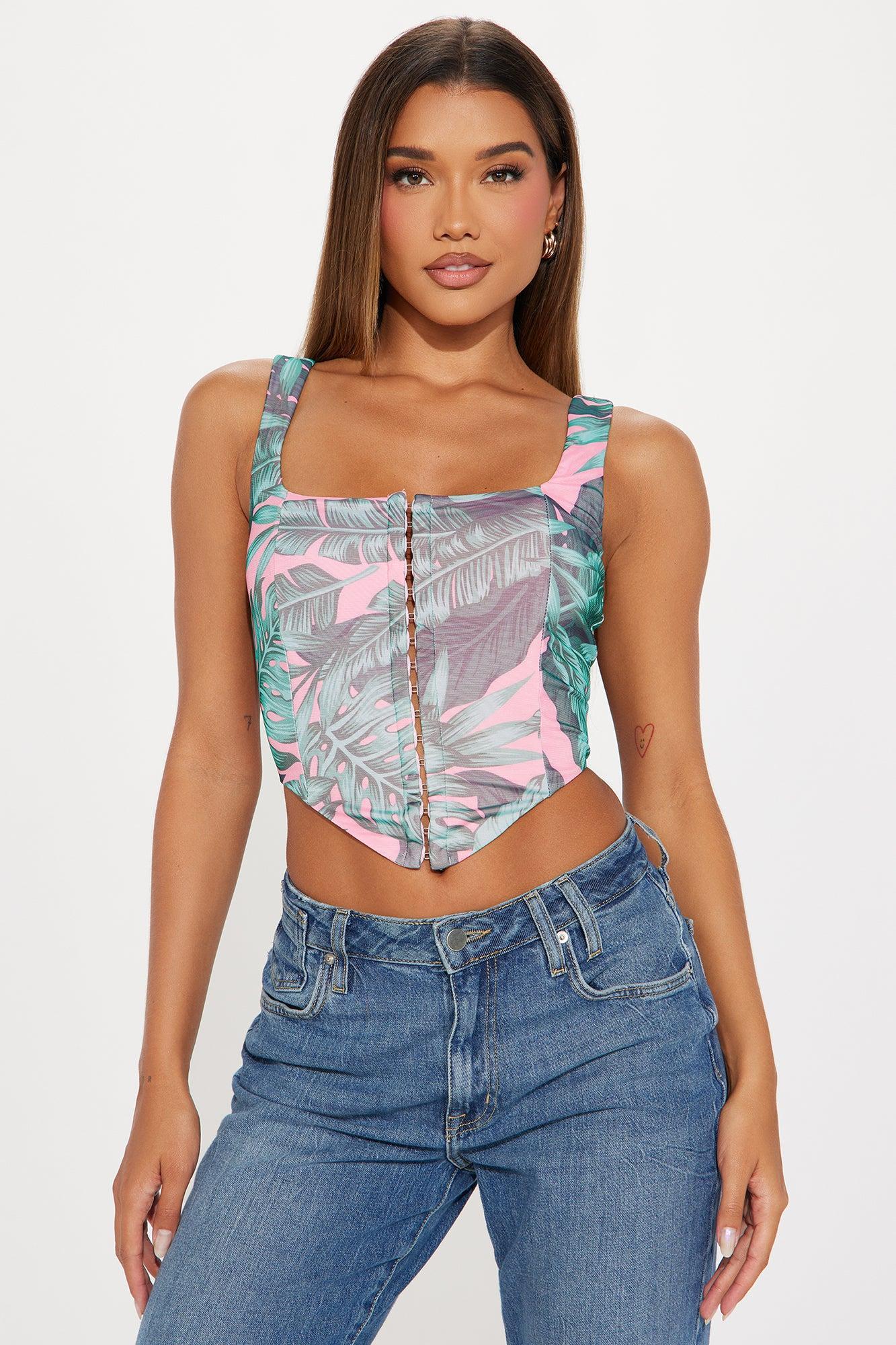 Summer Fling Mesh Corset Top - Pink/combo Product Image