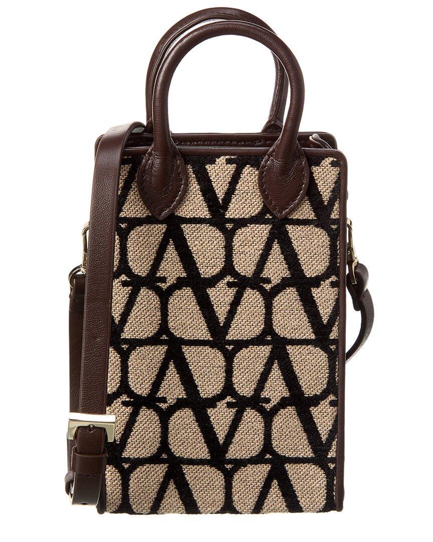 VALENTINO GARAVANI Mini Toile Iconographe Canvas & Leather Satchel In Brown Product Image