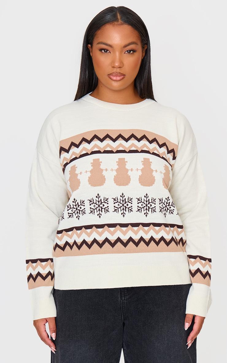 Plus Cream Zig Zag Snowflake Oversized Christmas Sweater Product Image