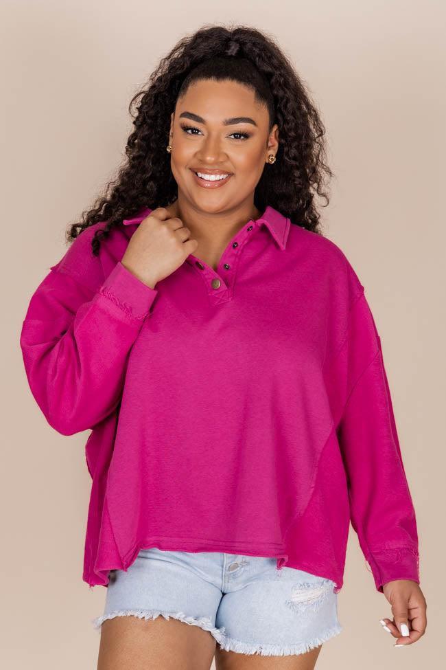 All You Can See Magenta Raw Hem Pullover FINAL SALE Product Image