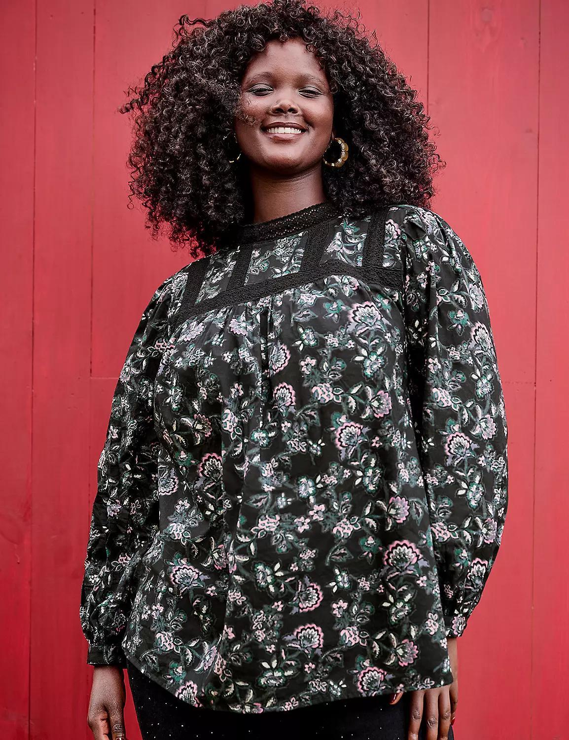 Lace-Trim & Ruffle Popover Blouse Product Image