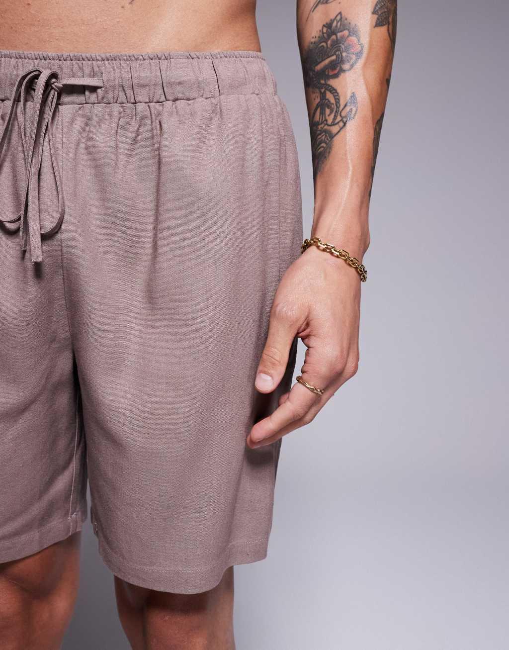 South Beach linen blend beach shorts in taupe - part of a set Product Image