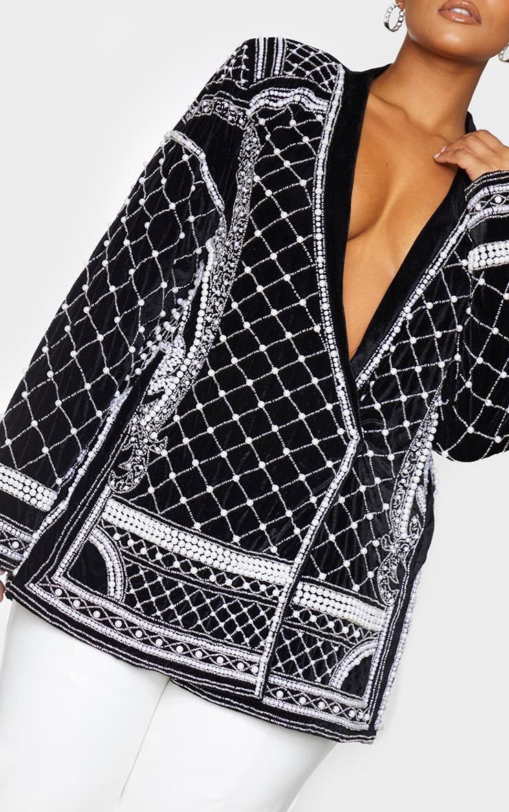 Plus Black Woven Embellished Beaded Oversized Blazer Product Image