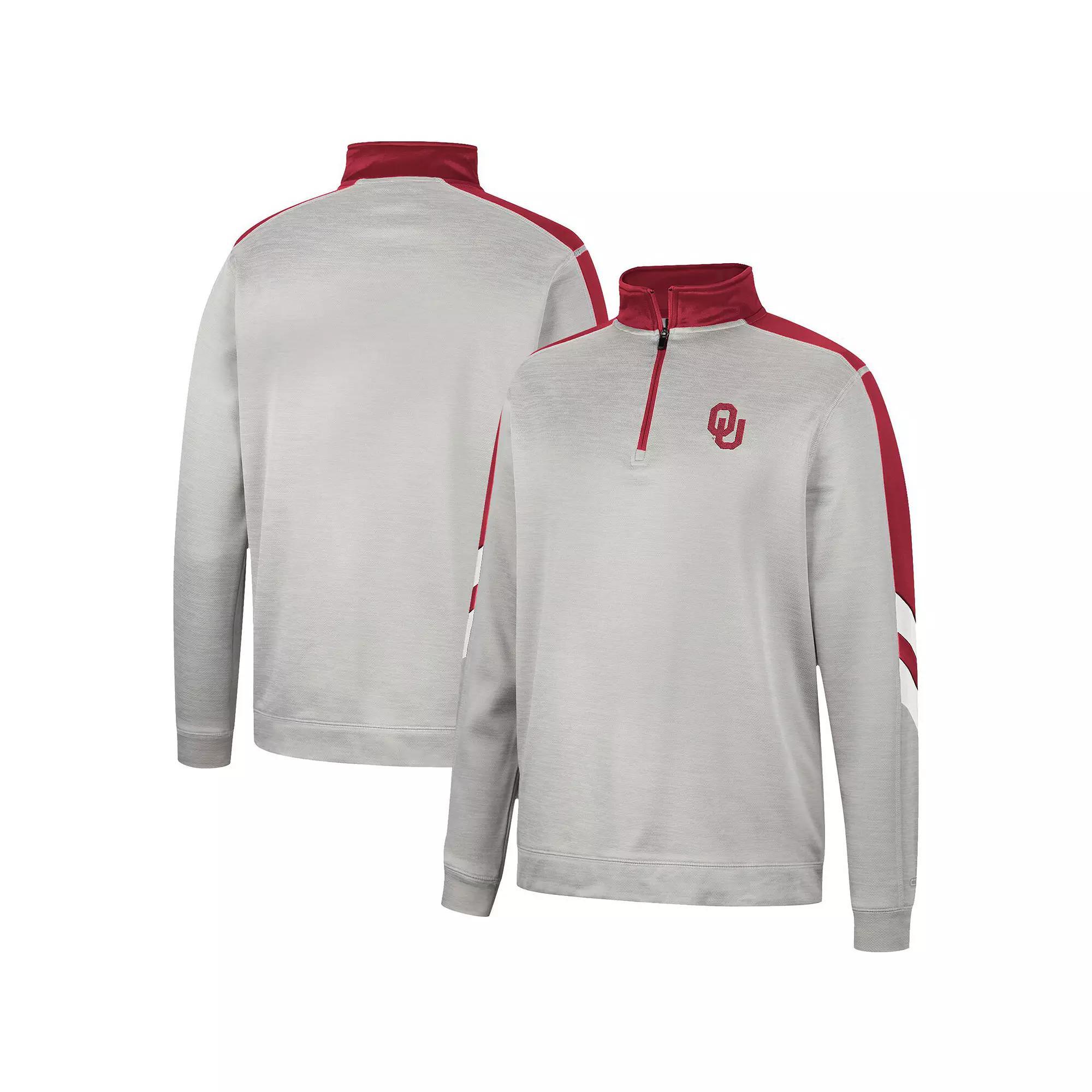 Men's Colosseum Gray/Crimson Oklahoma Sooners Bushwood Fleece Quarter-Zip Jacket, Size: 3XL, Grey Product Image