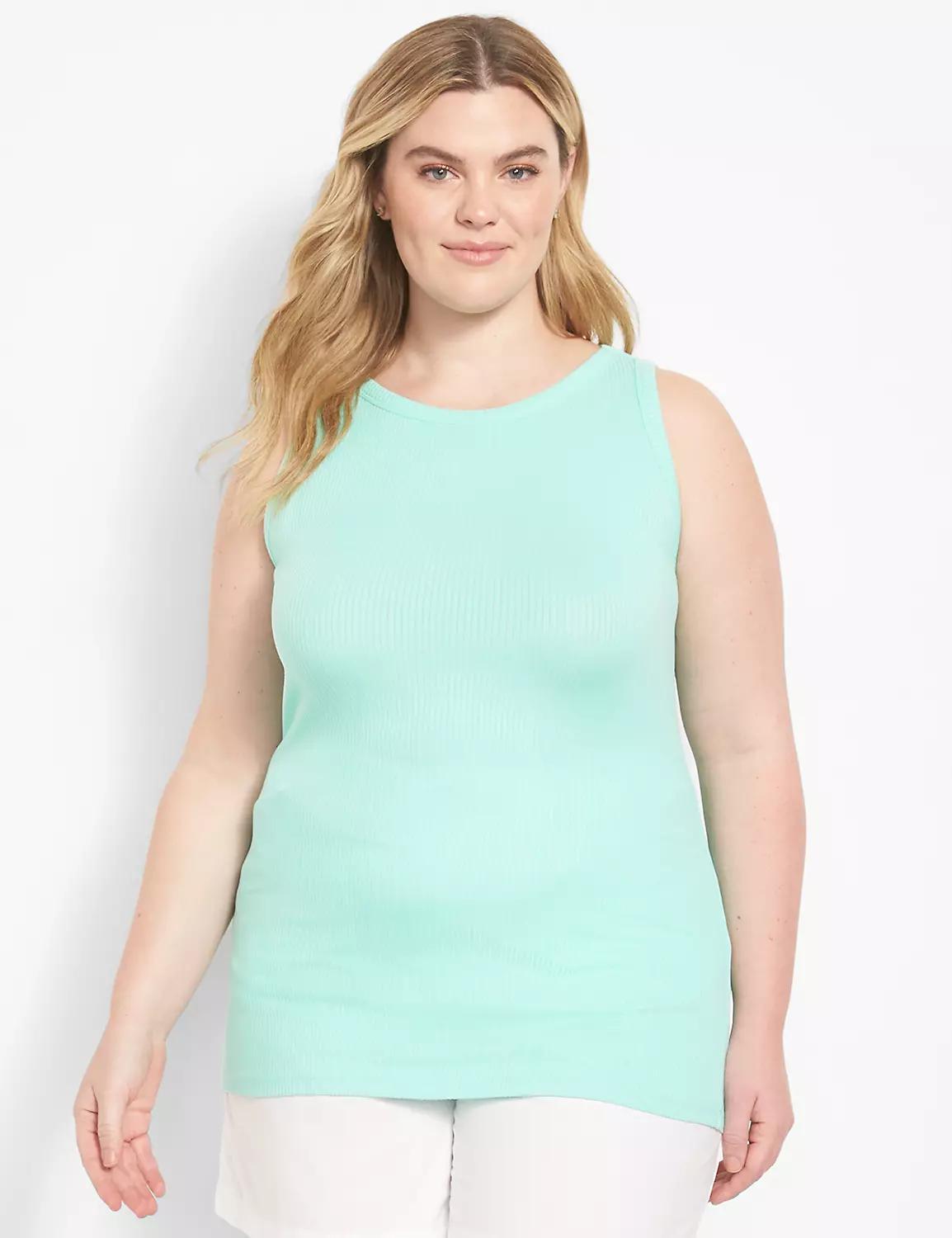 Fitted High-Neck Ribbed Tank Product Image