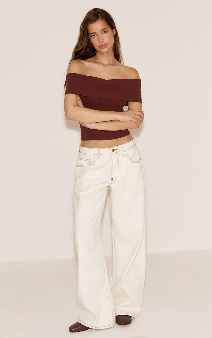 Chocolate Soft Cotton Bardot Top Product Image