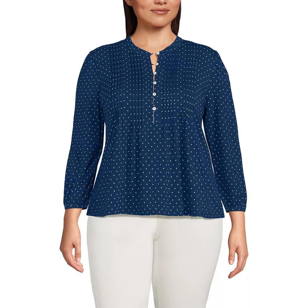 Plus Size Lands' End Lightweight Jersey Button Pintuck Top, Women's, Size: 1XL, Blue Pin Dot Product Image