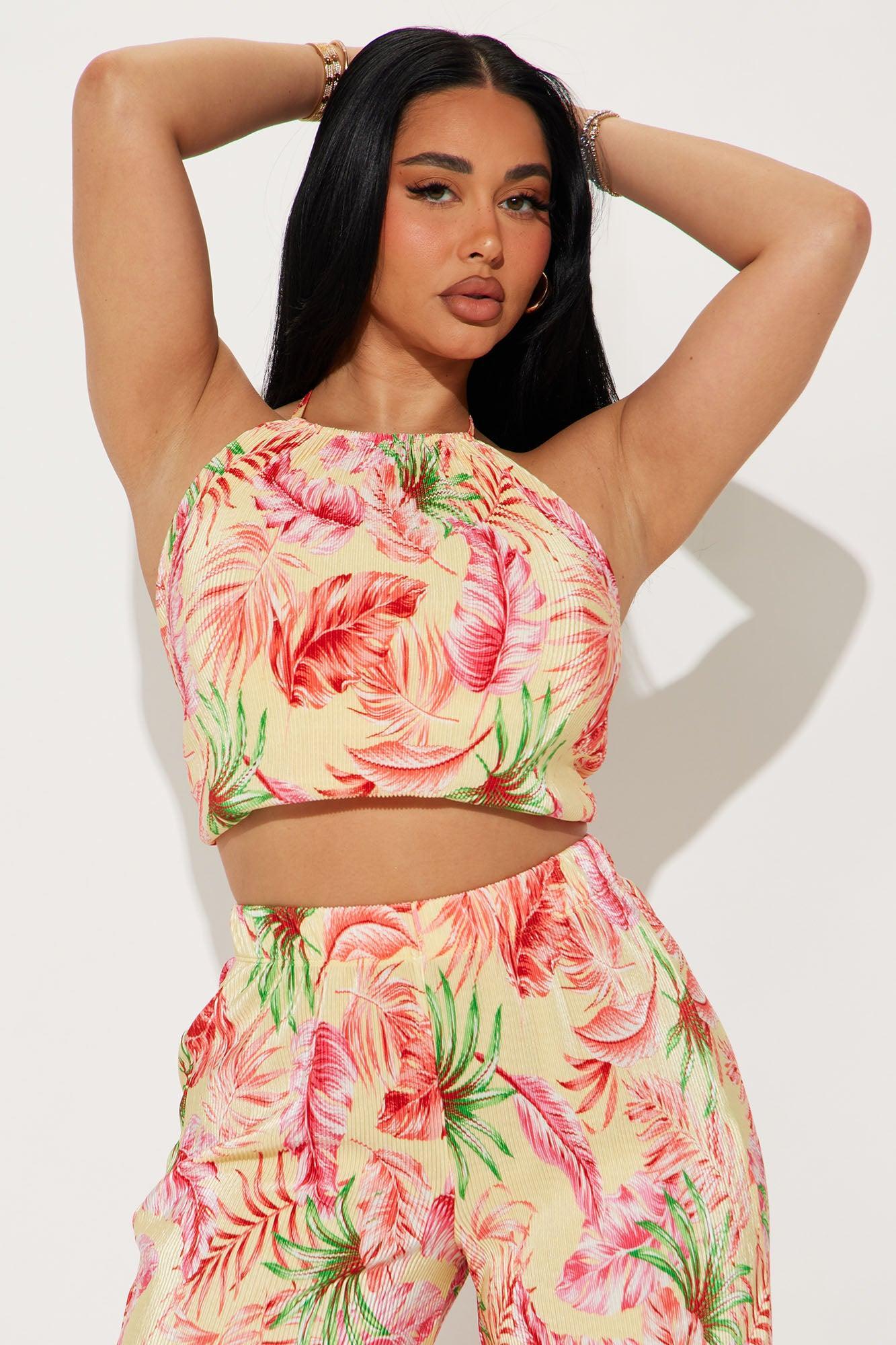Luau Nights Plisse Pant Set - Yellow/combo Product Image