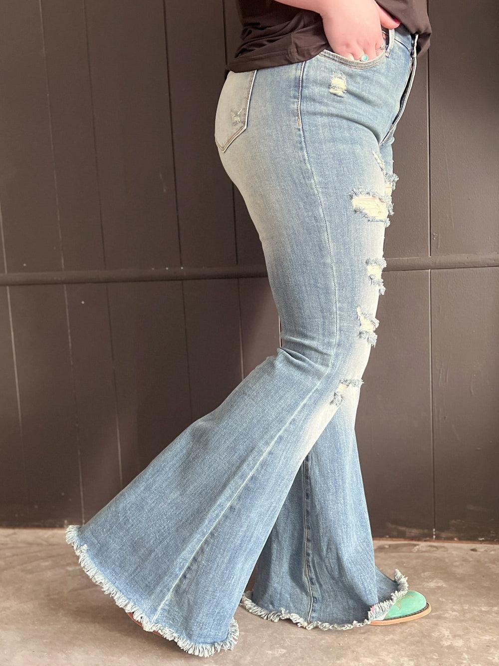 High Rise Tummy Control Distressed Flare Jeans Product Image