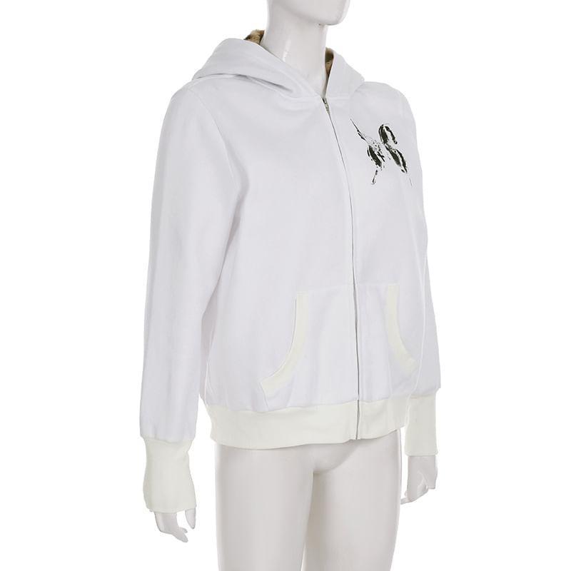 Butterfly Print Zip-Up Hoodie Product Image