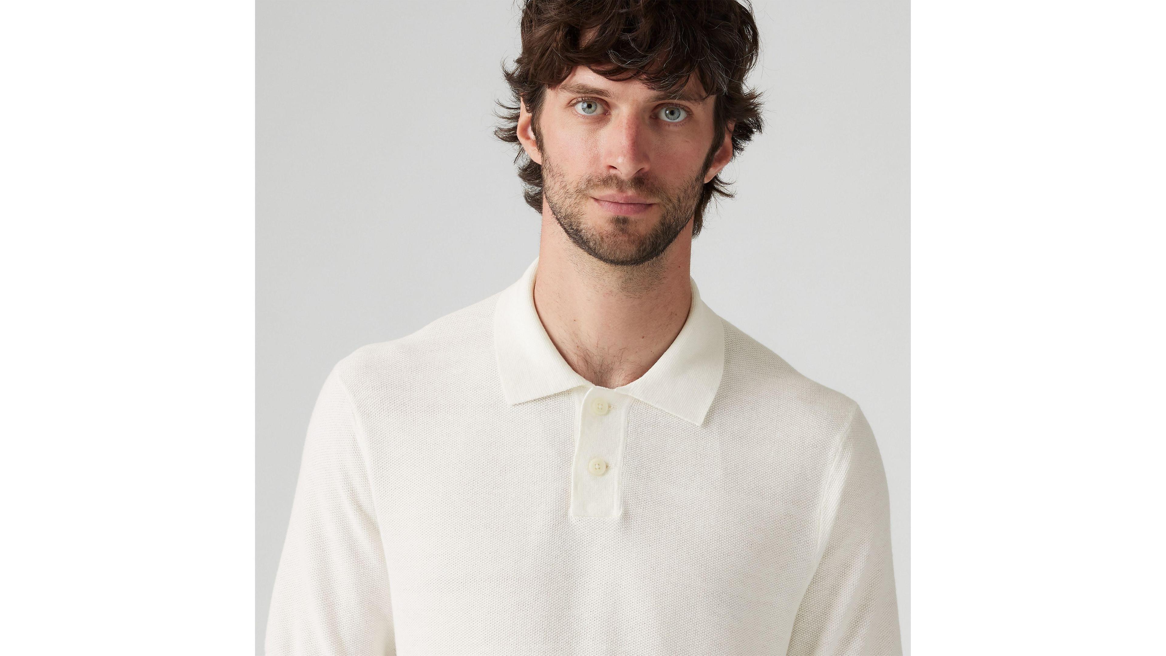 Cotton Linen Sweater Knit Polo Shirt Product Image