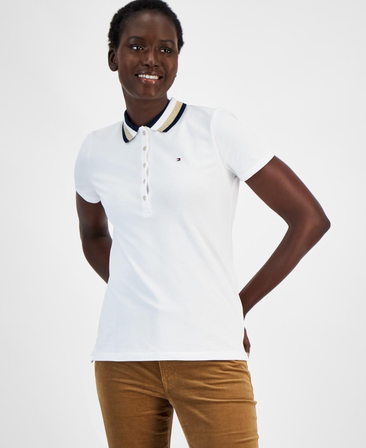 Tommy Hilfiger Womens Glitter-Collar Polo Shirt Product Image