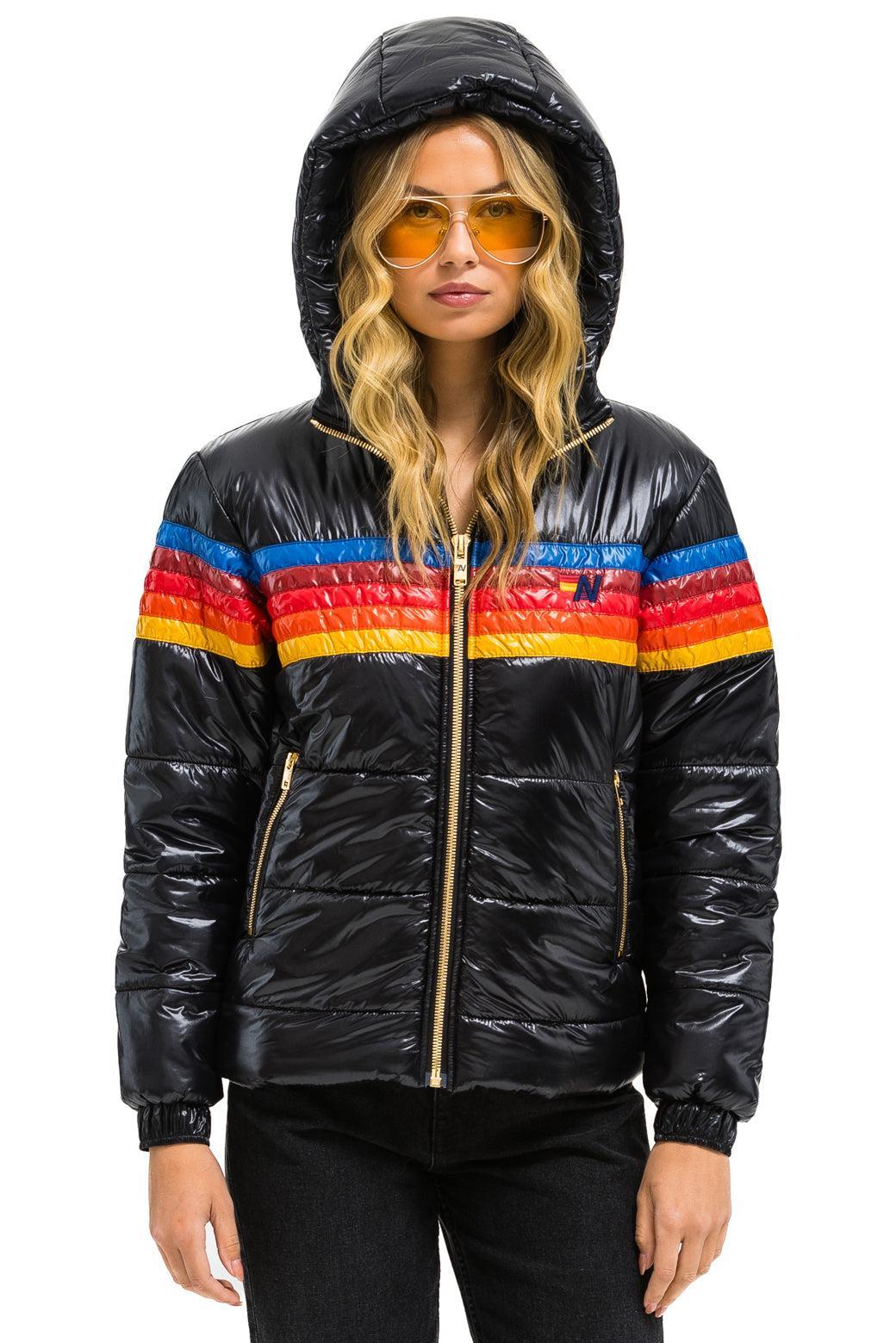 5 STRIPE LUXE TREKKER JACKET - GLOSSY BLACK Female Product Image