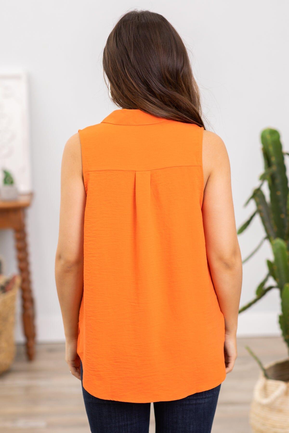 Orange Collared Sleeveless Top With Pocket Product Image