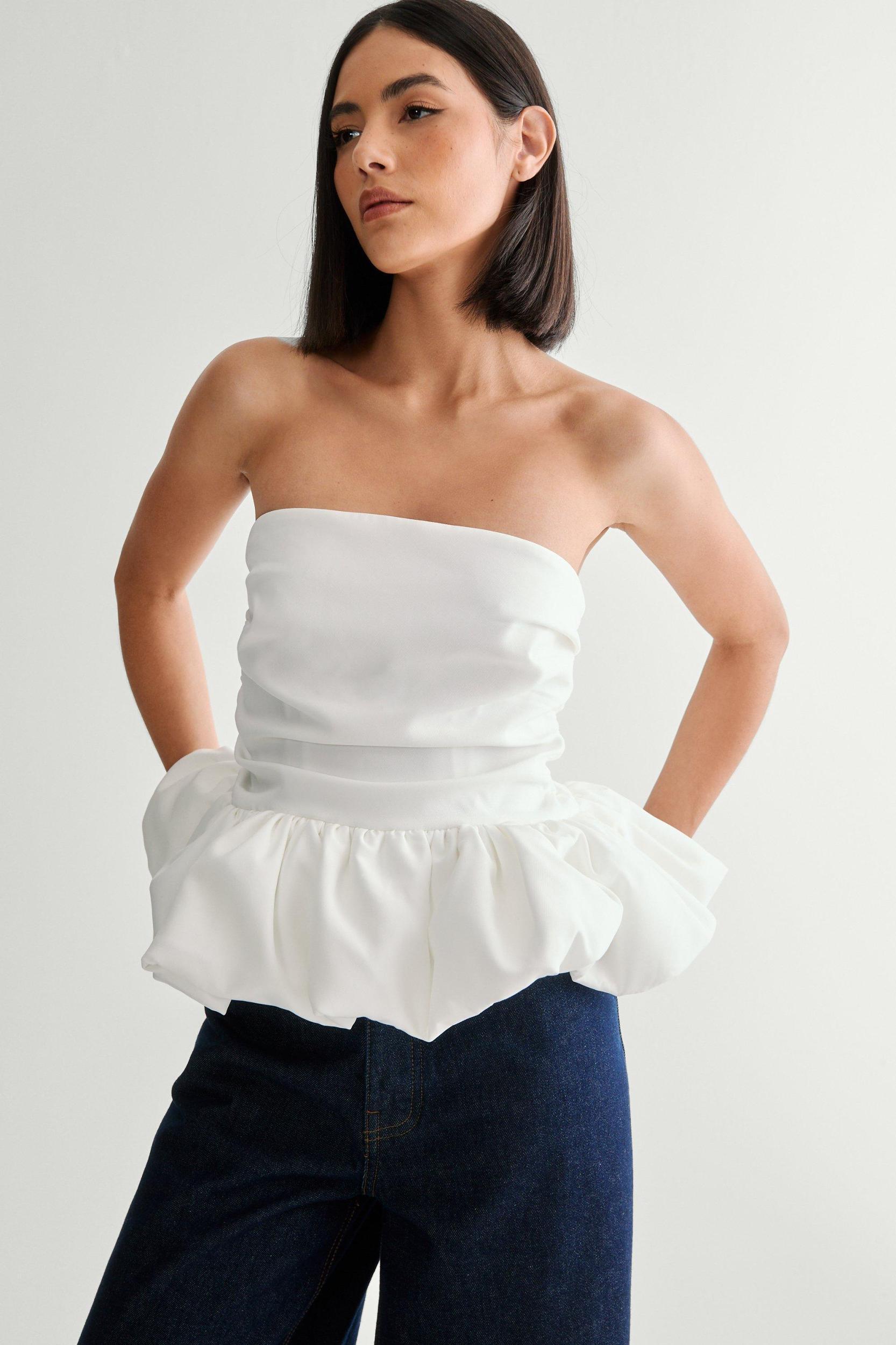 Tailored Puffball Hem Top Product Image