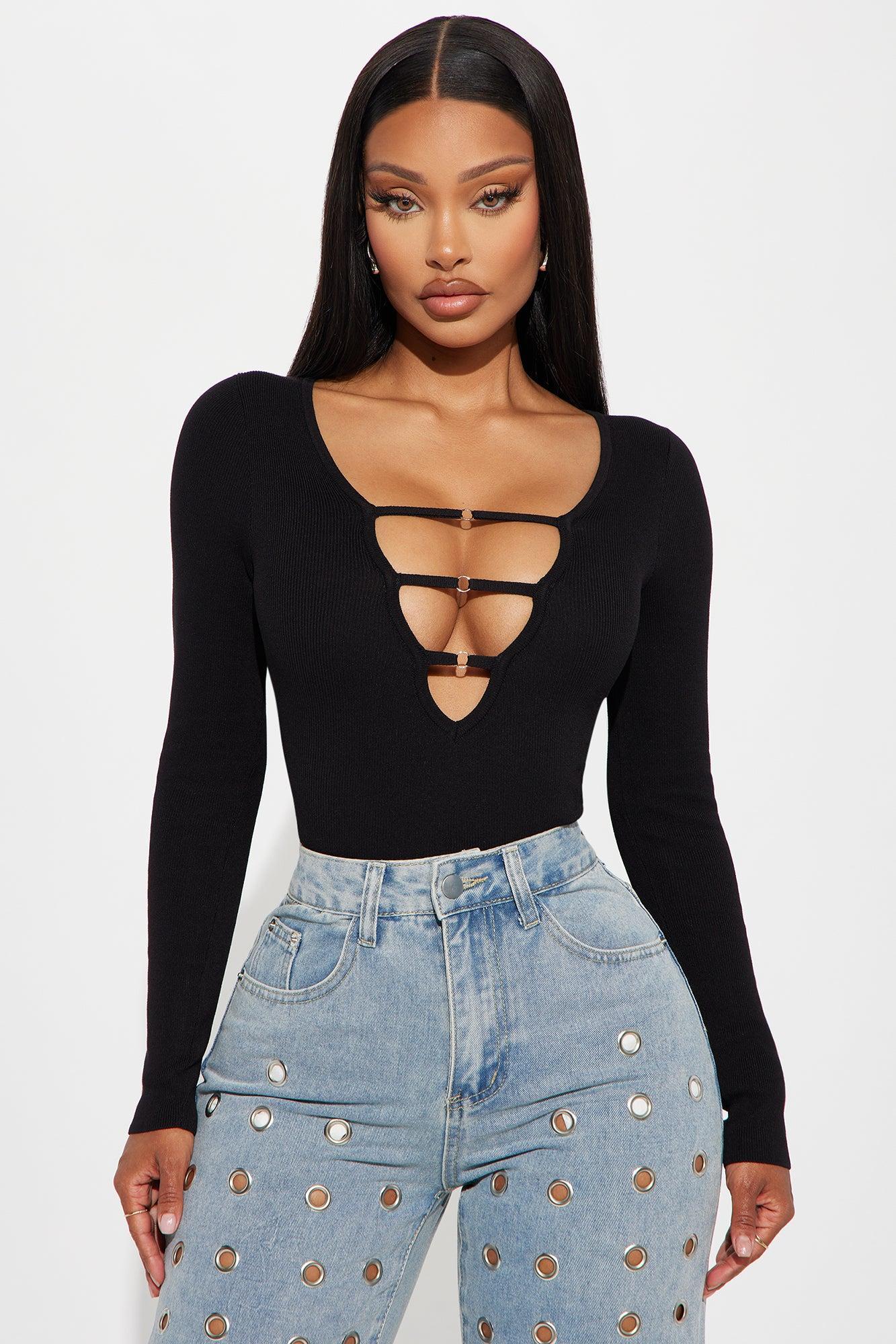 Jessi Cut Out Sweater Bodysuit - Black Product Image