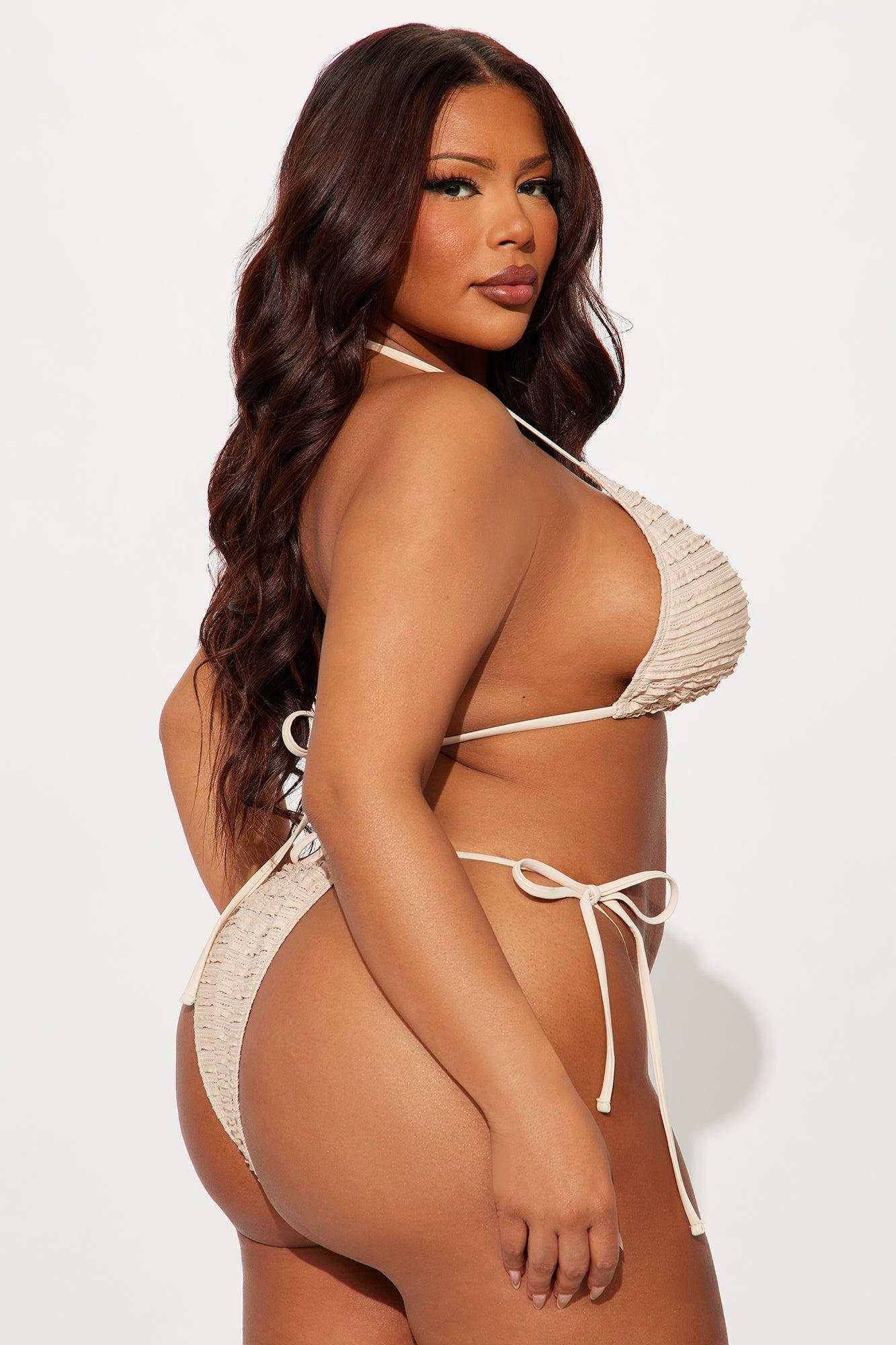 Coconut Island Textured 3 Piece Bikini Sarong Set - Tan Product Image