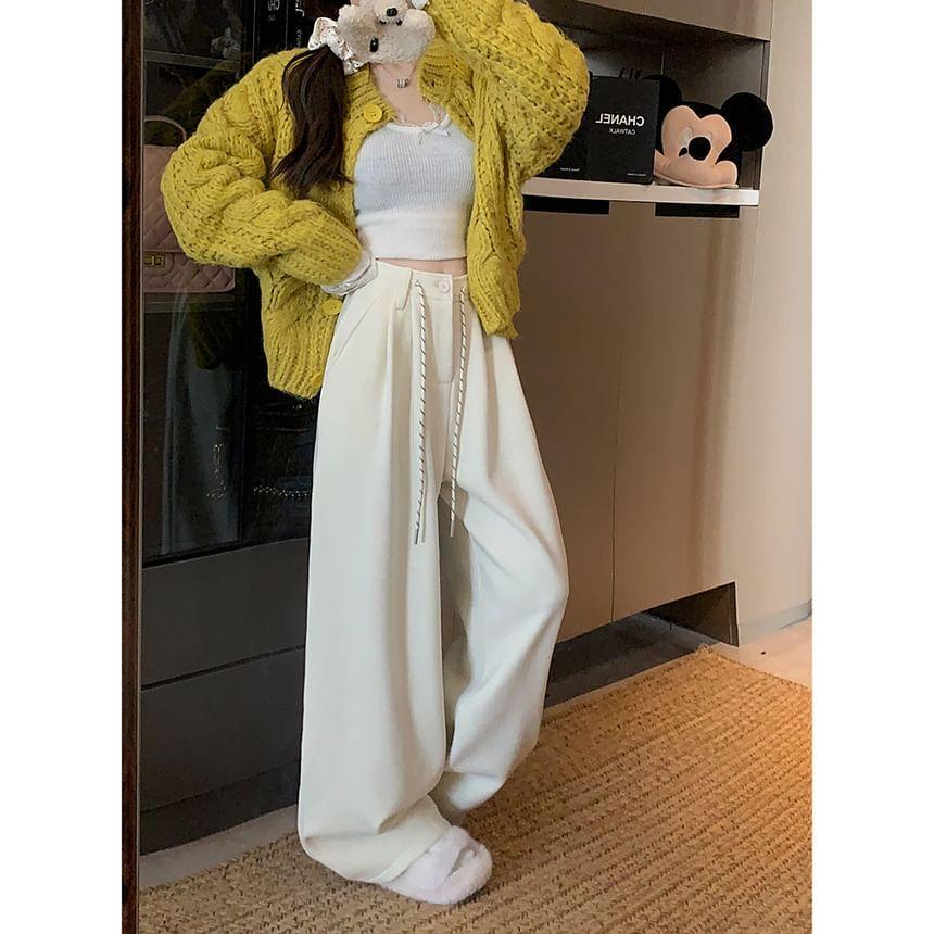 High Rise Plain Wide Leg Pants Product Image