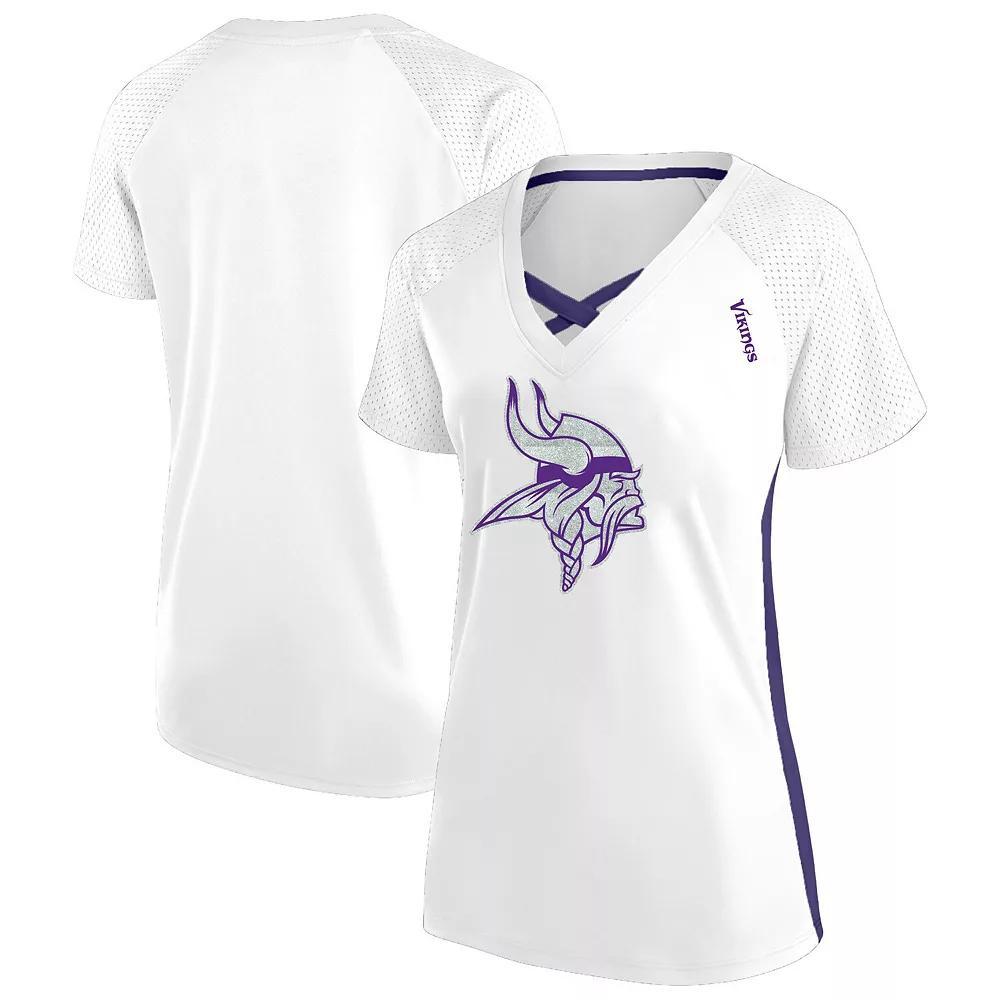 Women's Fanatics  White Minnesota Vikings Plus Size Glitter Lace-Up V- Neck T-Shirt, Size: 3XL Product Image