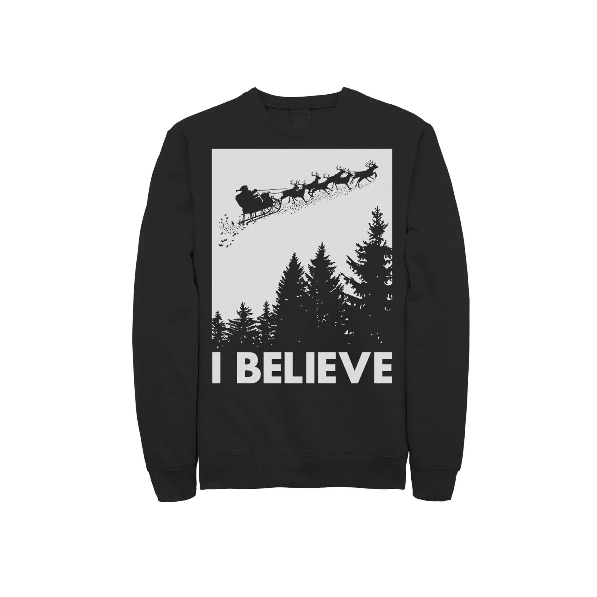 Men's Santa Claus I Believe Reindeer Christmas Sweatshirt, Size: Small, Black Product Image