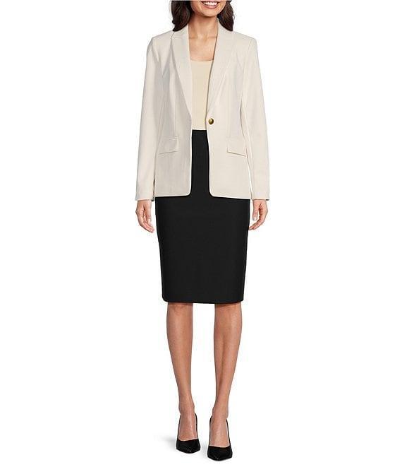 Donna Karan Woven Notch Lapel Long Sleeve Button Front Coordinating Blazer Product Image