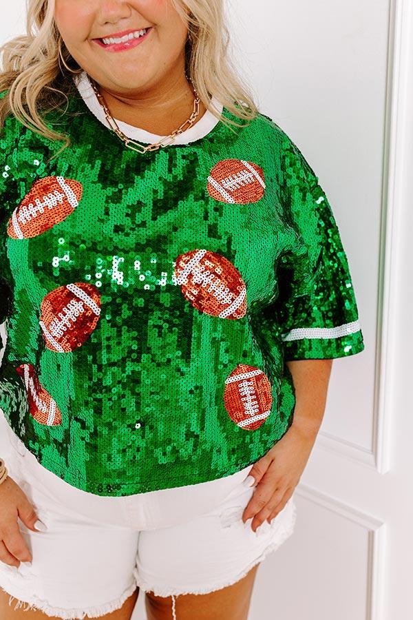 Kickoff Season Sequin Top in Green Curves Product Image