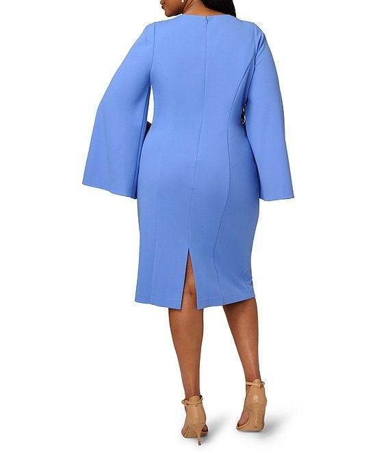 Adrianna Papell Plus Size Solid Crepe Jewel Embellished Split V-Neck Long Sleeve Sheath Dress Product Image