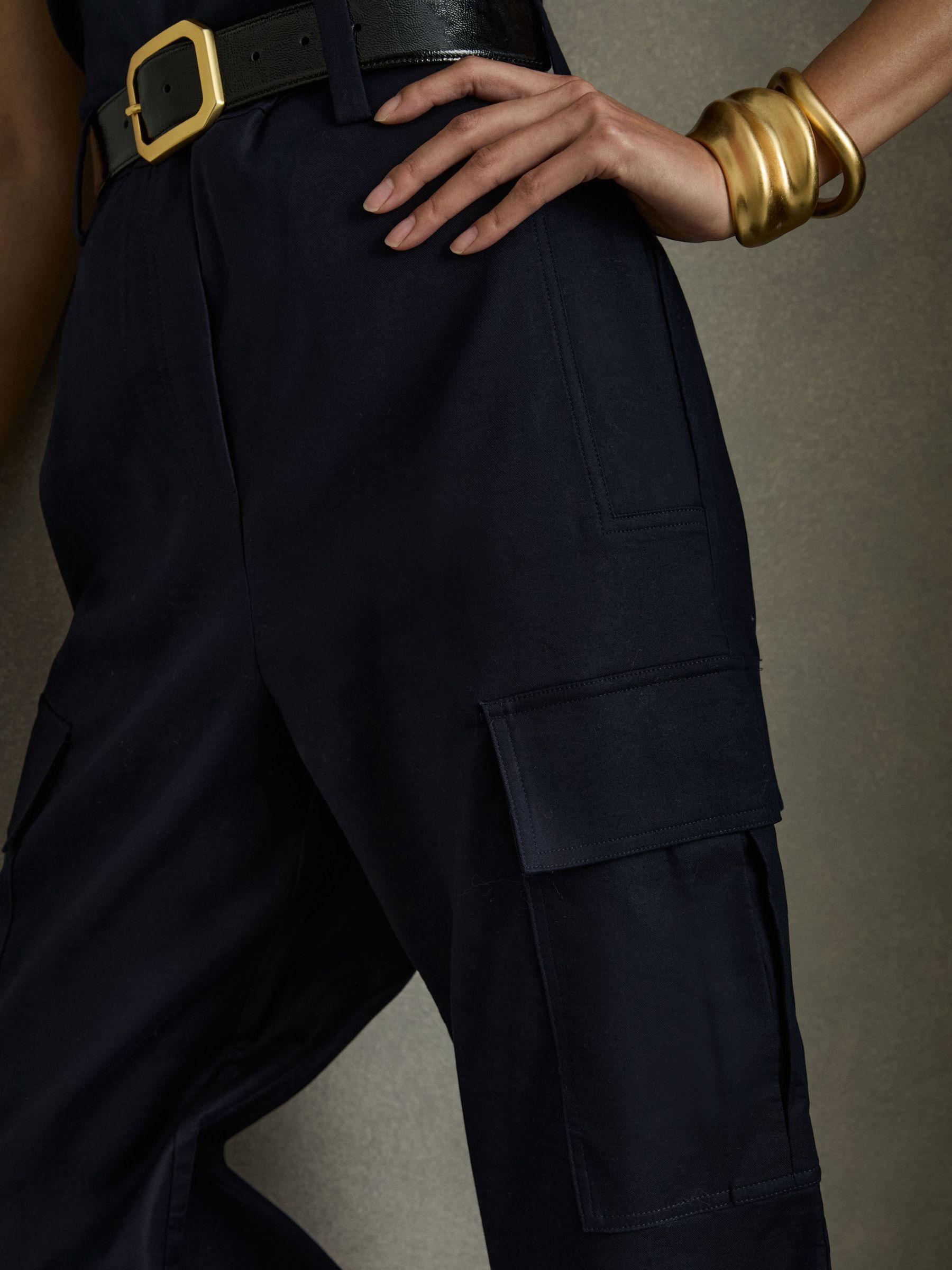 Lois Navy Strapless Belted Wide Leg Jumpsuit Product Image