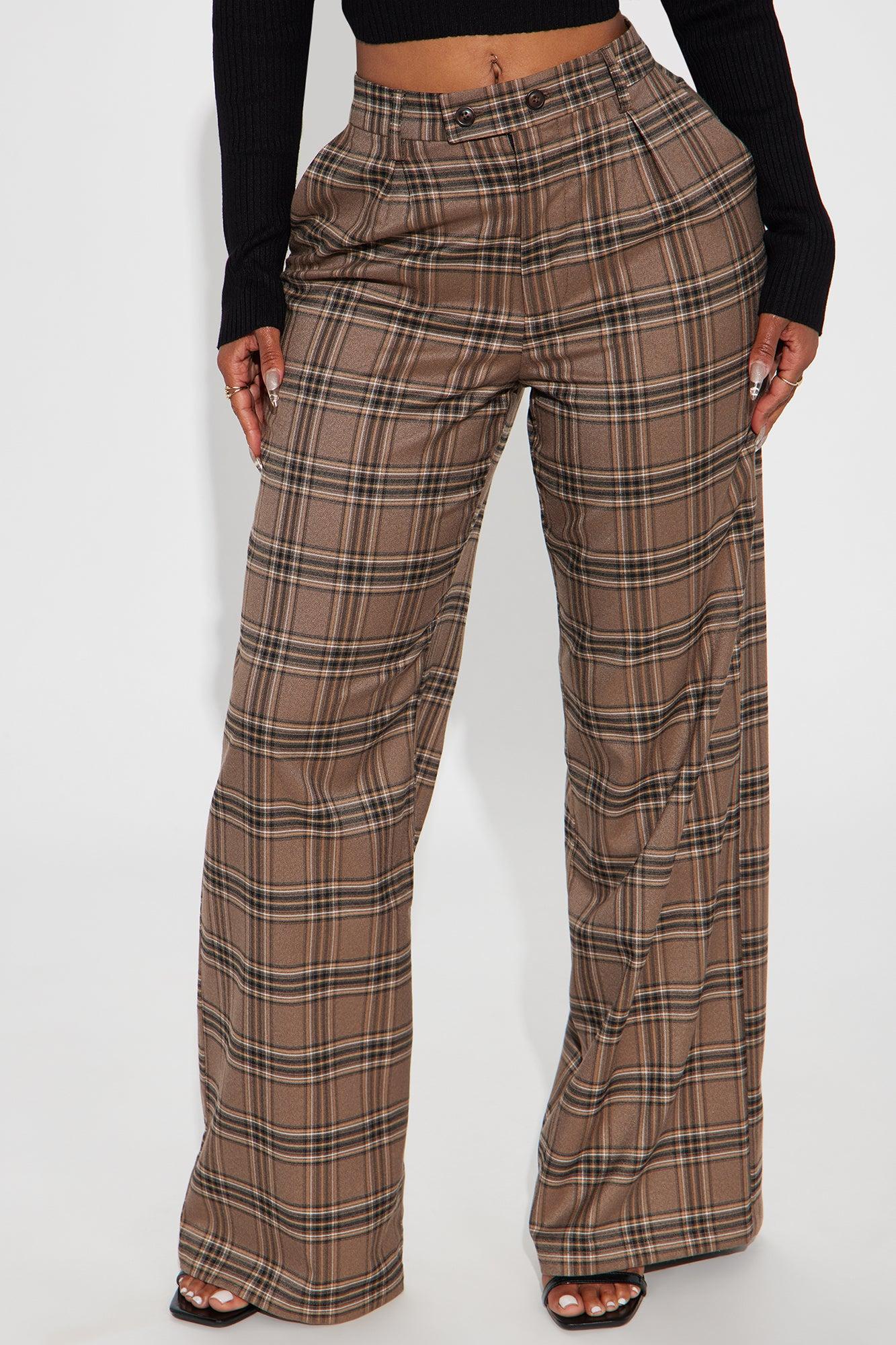 Alaiya Wide Leg Plaid Trouser - Brown/combo Product Image