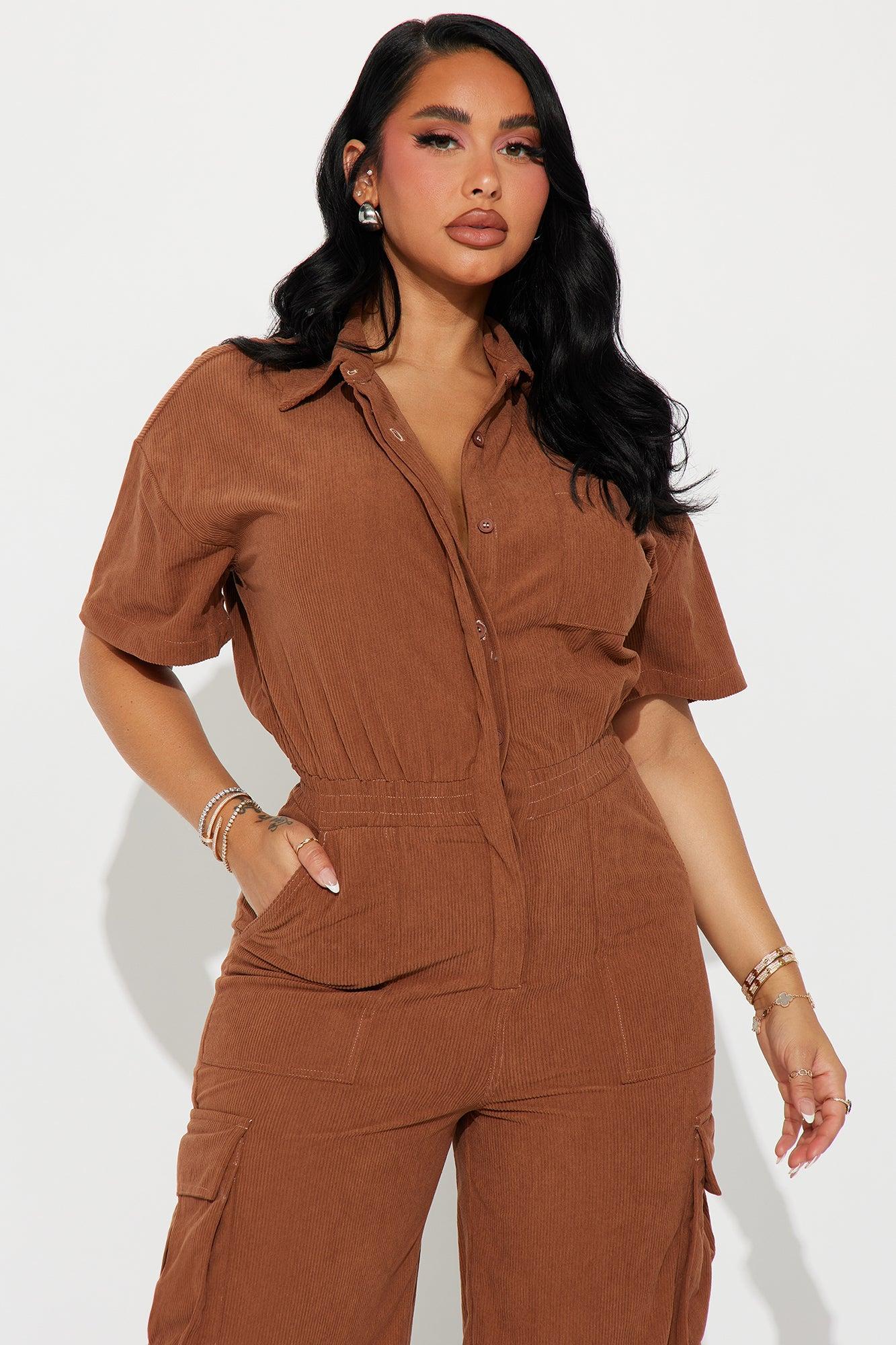 Got To Be It Corduroy Jumpsuit - Brown Product Image