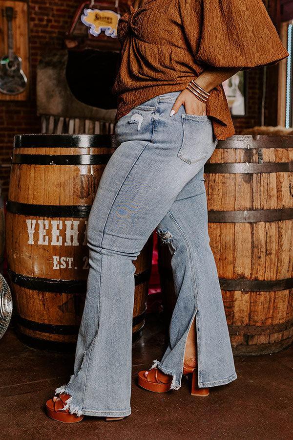 Risen The Fleetwood High Waist Distressed Flare In Light Wash Curves Product Image