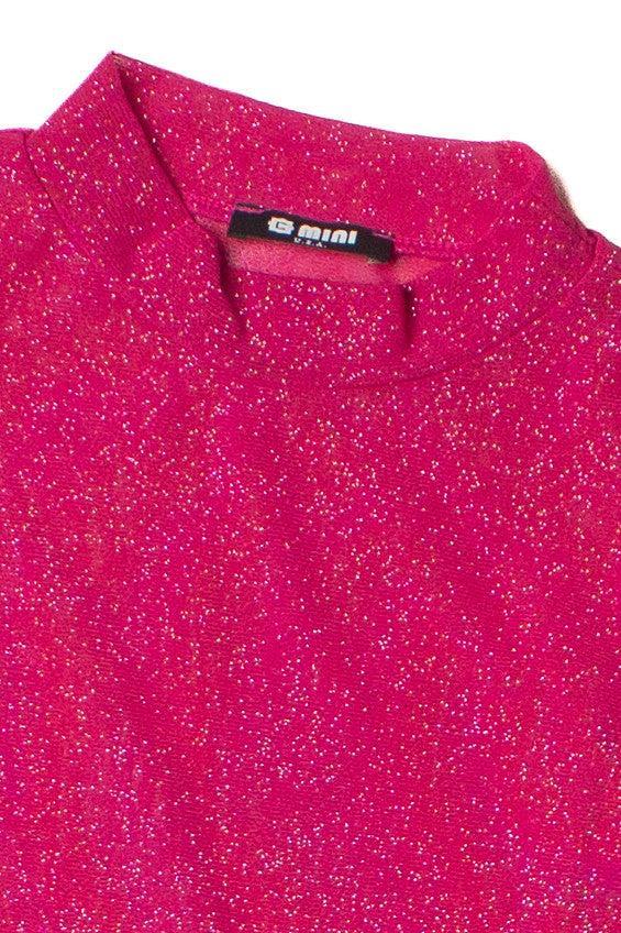 Fuchsia Glitter Mock Neck Long Sleeve Top Product Image
