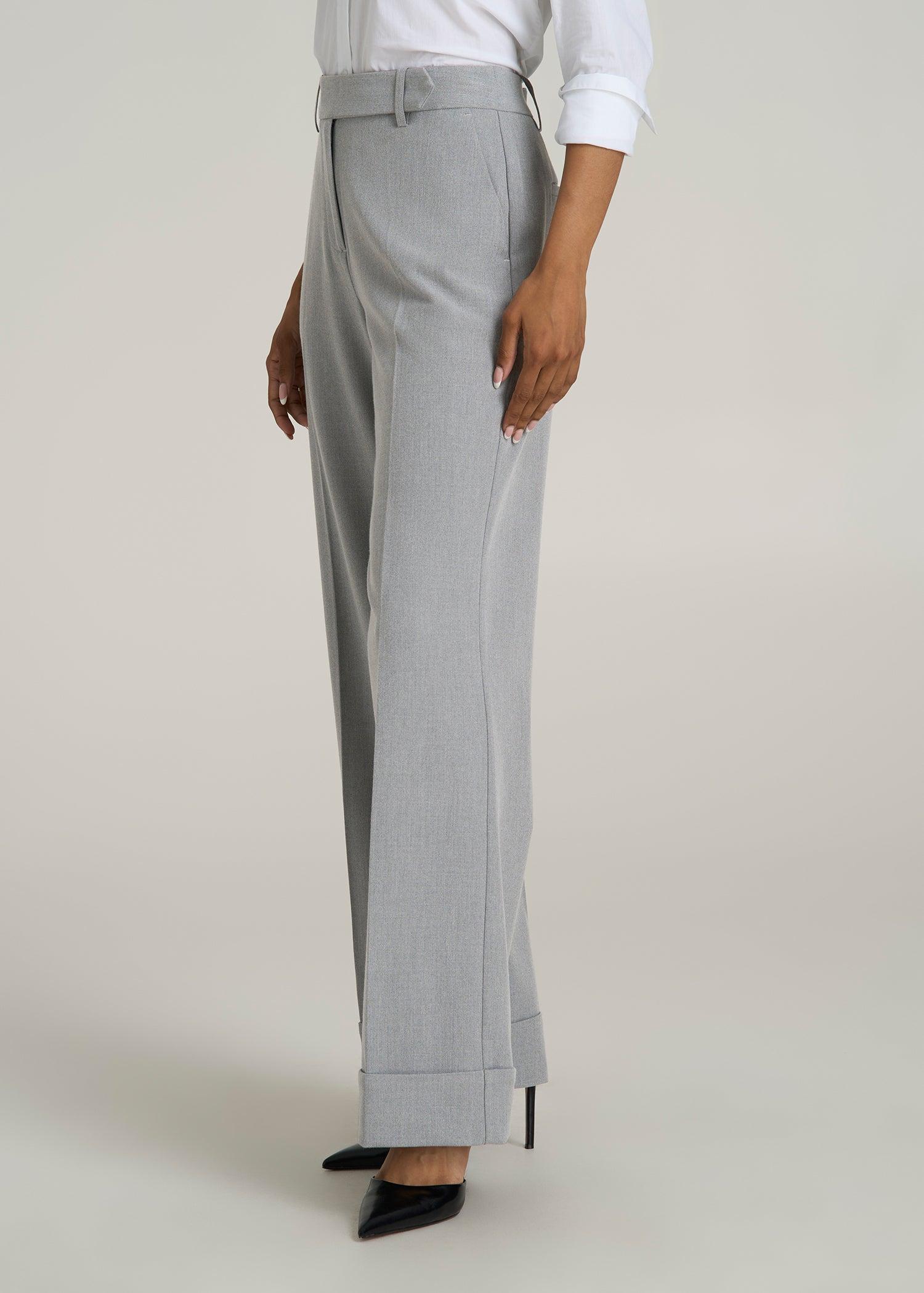 Wide-Leg Cuffed Pants for Tall Women in Medium Grey Mix Product Image