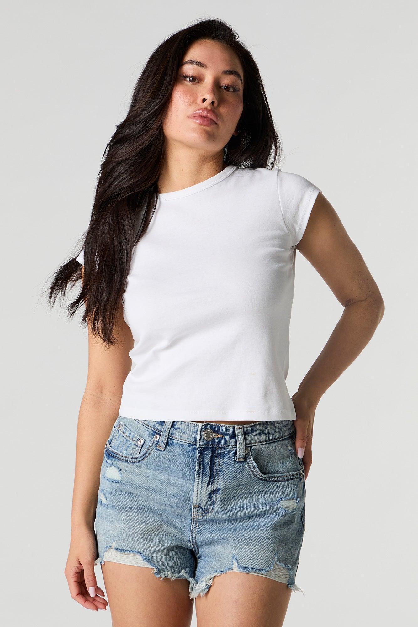 Light Wash Distressed Rigid Denim Short Female Product Image