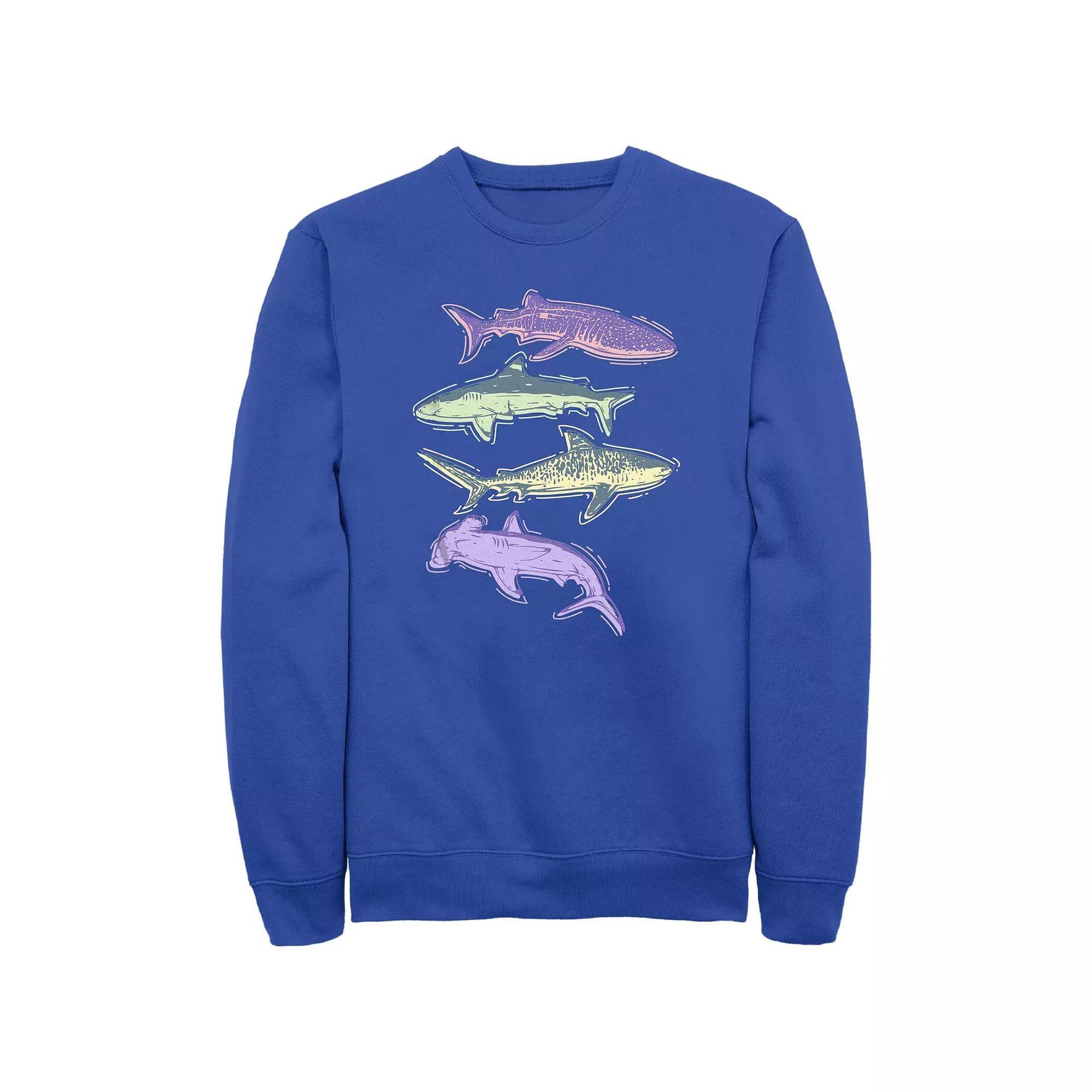 Men's Colorful Sharks Graphic Fleece,  Product Image