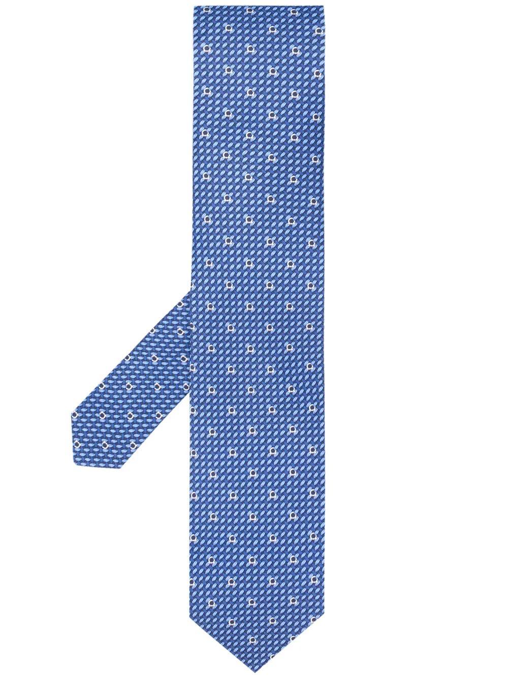 FERRAGAMO Gancio Woven Print Tie In Blue Product Image