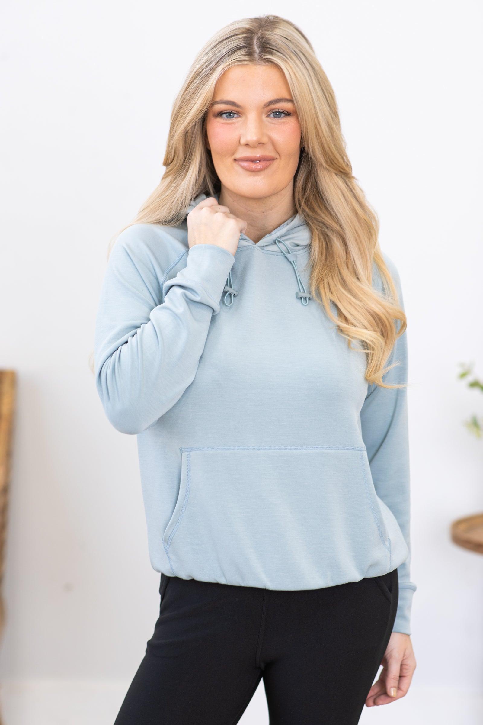 Light Slate Blue Modal Blend Pullover Hoodie Product Image